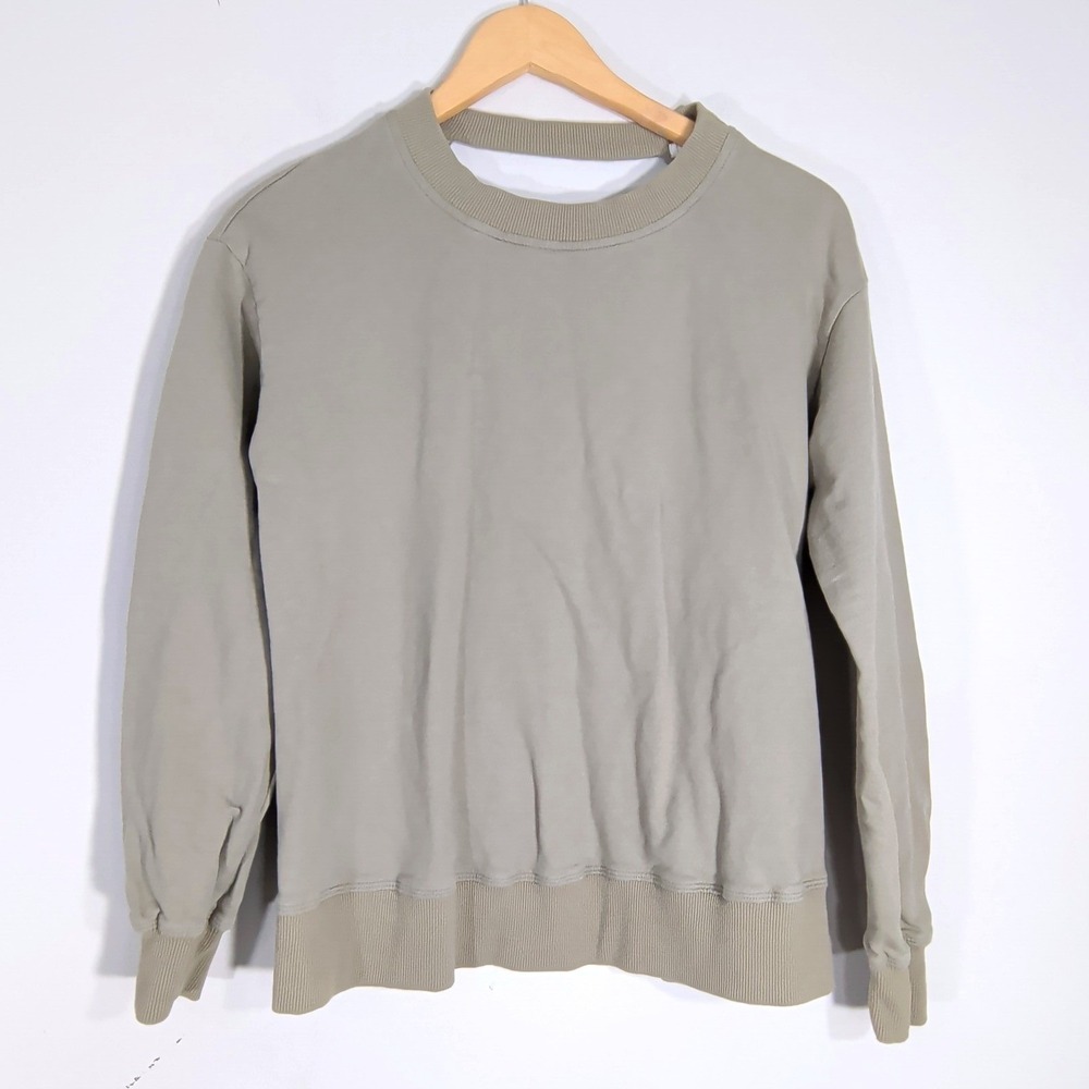 ILLA ILLA Sage Green Sweatshirt; Strappy Open Back, Long Sleeve, Ribbed Trim